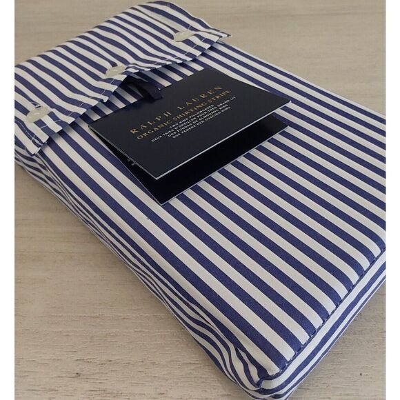 Ralph Lauren Organic Shirting Stripe 100% Cotton Two King Pillowcases Blue White - Picture 7 of 11